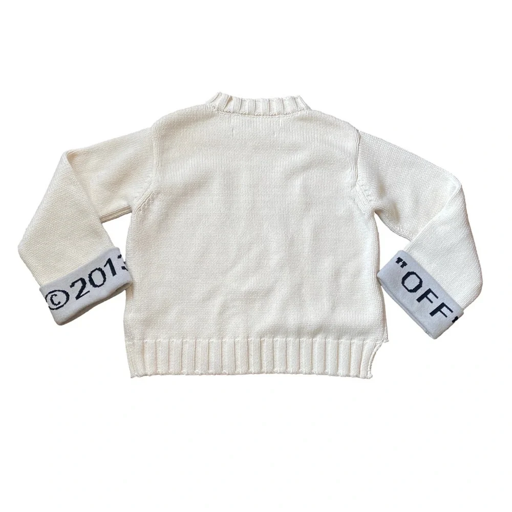 Off-White c/o Virgil Abloh Cream Knit Sweater Sz Small Logo Cuff 2013 Authentic - Picture 11 of 14